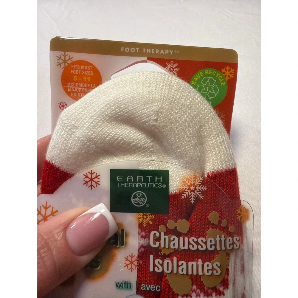 Earth Therapeutics Thermal Socks Shea Butter Infused Red Snowflake One Size NEW